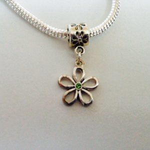Flower  Silver Plated Dangling Charm Bead For European Style Charm Bracelets